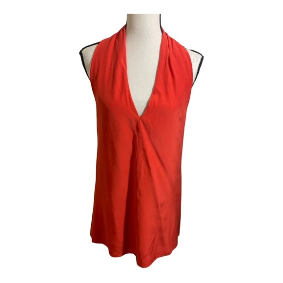 Drew womens silk V front neck button tie ope. Back orange blouse size Small - Picture 8 of 12